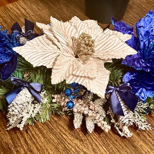 Stunning Blue and White Christmas Centerpiece
