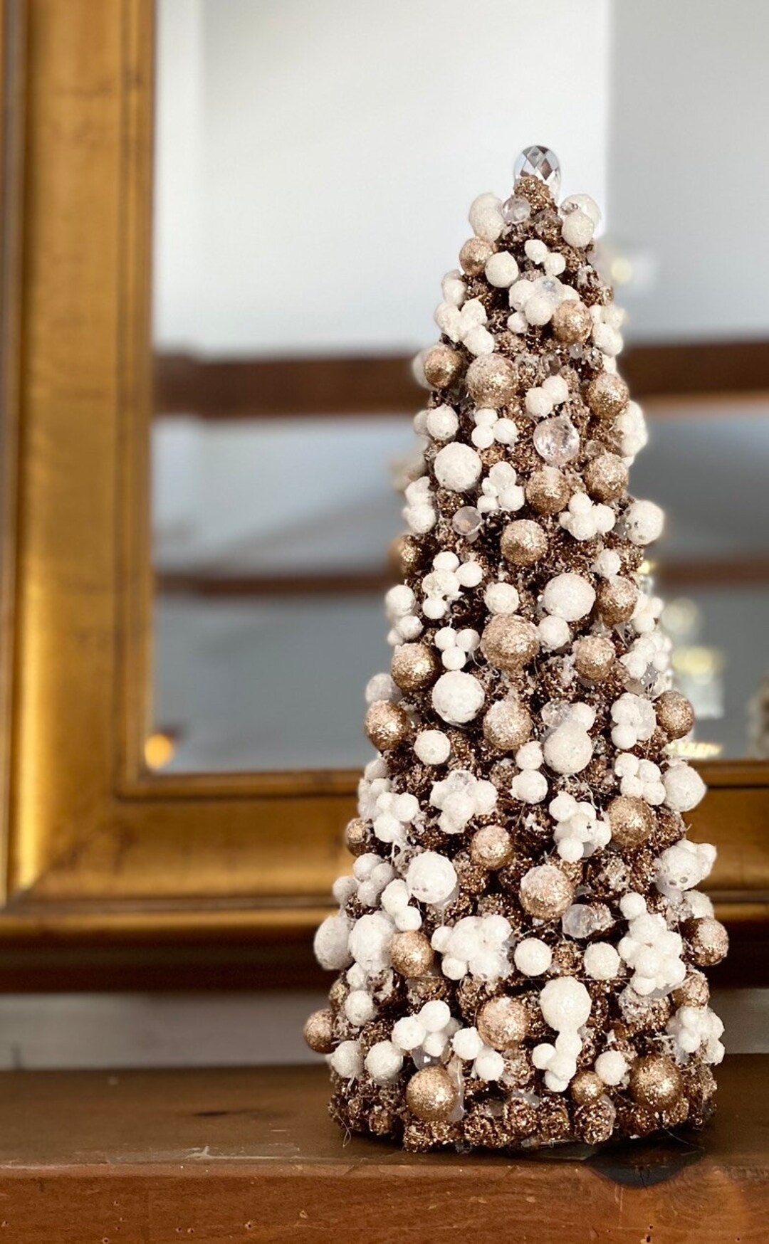 Beautiful Snow- Capped Champagne Pinecone, Berry, and Crystal Cone Tree ...