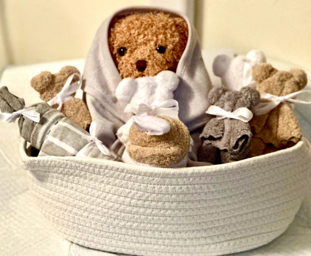 Boy or Girl Baby Bath Gift Gray White Tan Teddy Bear Hooded Towel ...