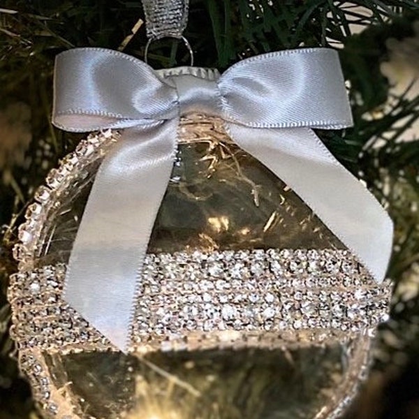 The Silver Collection: Beautiful Rhinestone  Ornament with Silver Satin Bow