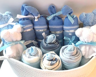 New Baby Gift Set! / Diaper Babies/ Onesie / Diaper Cupcakes/ Teddy Bear Washcloths /Baby Shower Gift / Baby Gift Basket/ Gender Reveal Gift