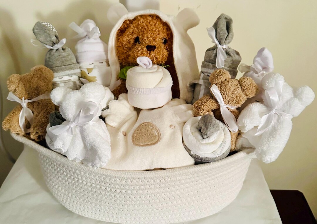 Ultimate Baby Boy or Girl Basket Diaper Babies Cupcake Onesies Teddy ...
