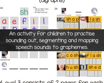 Level 3a (digraphs- sh, ch, th, ng, oo, ow, oy) Word mapping activity