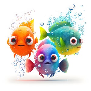 Fish Team, 8 High Quality JPGs, Beautiful Fish, Clipart Colorful Art, Digital Planner, Digital Download, Ocean Animals