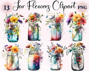 Vase Of Flowers In Jar, 12 High PNGs, Clipart Flowers, Digital Planner, Digital Download, Commercial Use, Bouquet Florals, Jar Of Flowers