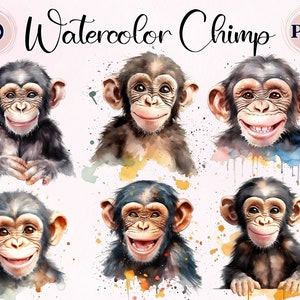 aquarel Chimp PNG, Clipart 10 Hoge kwaliteit, Clipart Chimp PNG, Digital Planner, Paper Crafting, Card Making, Pack aquarel Chimpansee,