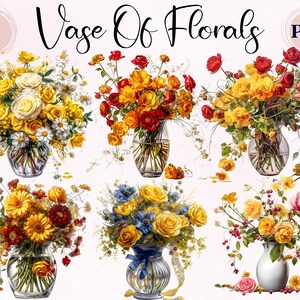 Vase de fleurs Clipart - 10 PNG de haute qualité - planificateur numérique - fabrication de cartes, Bouquet PNG, aquarelle Vase de fleurs, belles fleurs