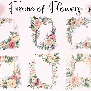 Blumenrahmen, 8 hochwertige PNGs, schöne Rahmen Blumen, kommerzielle Nutzung, digitaler Download, digitales Design, Rahmen Blumen Aquarell