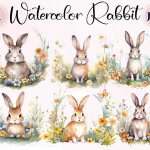 Aquarell Hase, 11 hochwertige Cliparts, digitaler Planer, Blumen und Blumen, Aquarell, Hasen, Kartengestaltung, Babyaquarell, Ostern