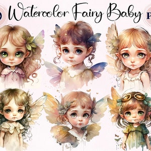 Bébé fée aquarelle, 10 PNG de haute qualité, Clipart bébé fée, planificateur numérique, utilisation commerciale de bébé magique, bébé fée mignon, si mignon bébé