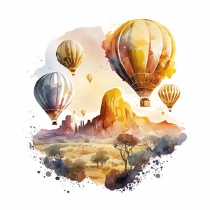 Hot Air Balloon, 9 High Quality JPGs, Clipart Hot Air Balloon, Watercolor Art, Blimp, Commercial Use, Clipart Blimp, Digital Download
