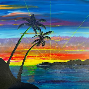 Reproduction of original art, Ocean Artwork, palm tree artwork