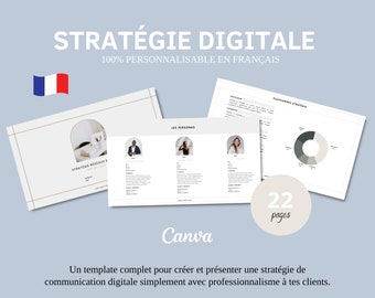 digital strategy canva template⎮ social media communication strategy⎮Instagram strategy template⎮freelance⎮TikTok⎮Pinterest⎮french