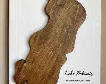 Lake Nokomis - Wood Map, Wall Art, Home Décor, Handmade Woodwork, Minneapolis, Minnesota