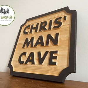 Personalised Man Cave Sign | Vintage Style | Solid Wood | 3D Carving