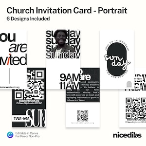 Church Invitation Card Portrait Template Bundle Set | Church Canva Template | Church Templates | Church Business Card | Instant Download
