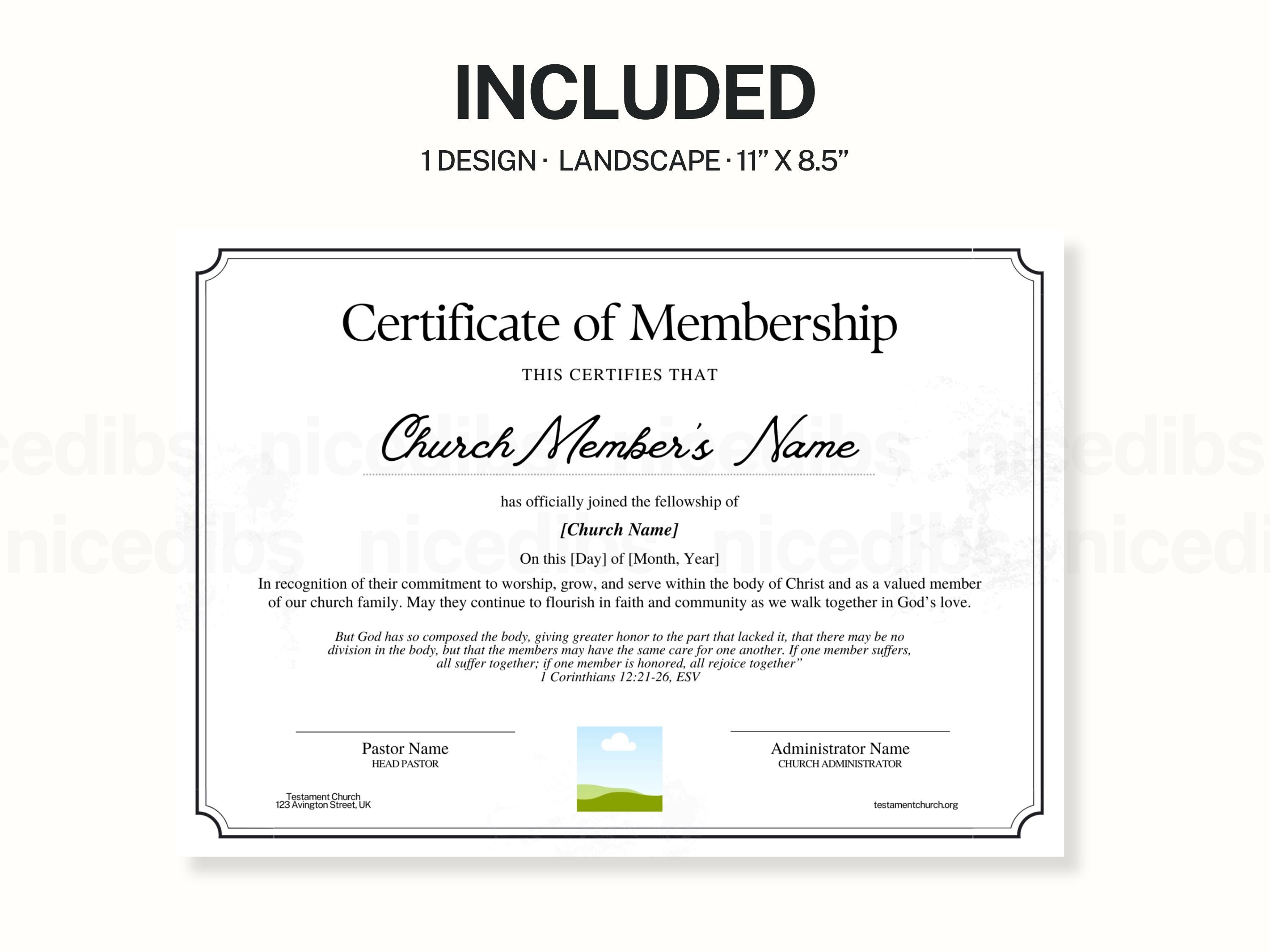 Membership Certificate Canva Template | Printable US Letter | Church ...