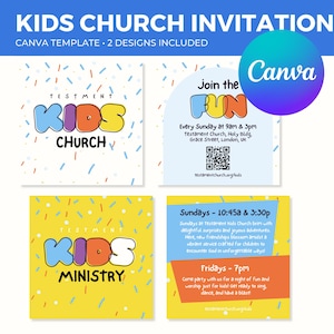 Modelo de convite para igreja infantil VBS | Modelo Canva | Modelos de igreja | Convite para ministério infantil Ministério infantil | Download instantâneo