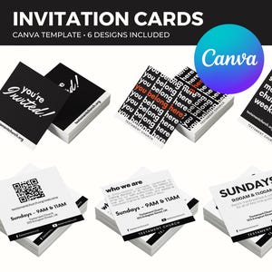 Kerk uitnodigingskaart mini vierkante sjabloonbundelset | Sjabloon kerkcanva | Kerksjablonen | Visitekaartje van de kerk | Direct downloaden
