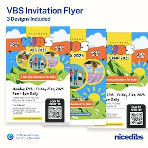 Modèle VBS de carte d'invitation d'église pour enfants | Modèle de toile | Modèles d'église | Invitation Ministère des enfants Ministère des enfants | Téléchargement instantané