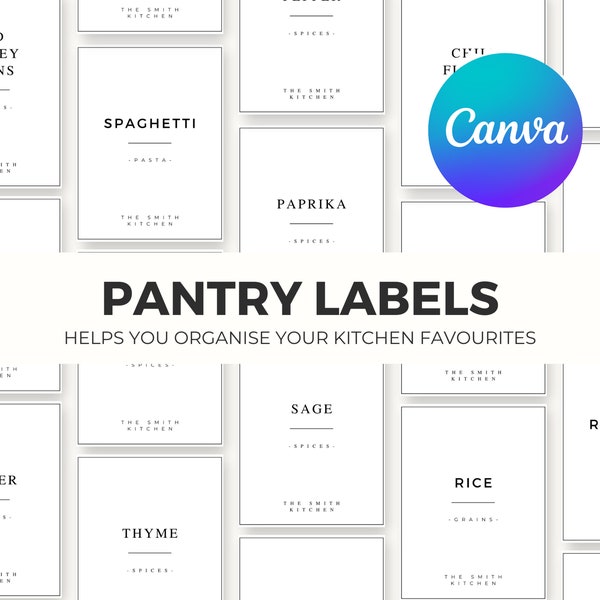 Personalised Minimalist Pantry Labels Organisation Editable Done-For-You Canva Template for Jars Spices Printable Labels | Mothers Day Gift