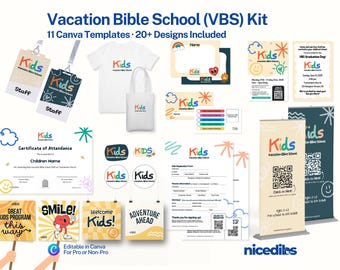 VBS Kids Church Kit Canva Template: Kids Ministry 11 Editable Designs