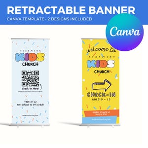 Kids Minimatur versenkbares Banner Check-in Pop-Up Banner | Canva Vorlage | Kirchenvorlagen | Kinder Dienst Banner | Sofort Download