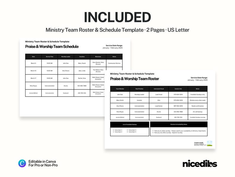 Church Volunteer Team Templates Bundle: Sign-up, Roster, Badges ...