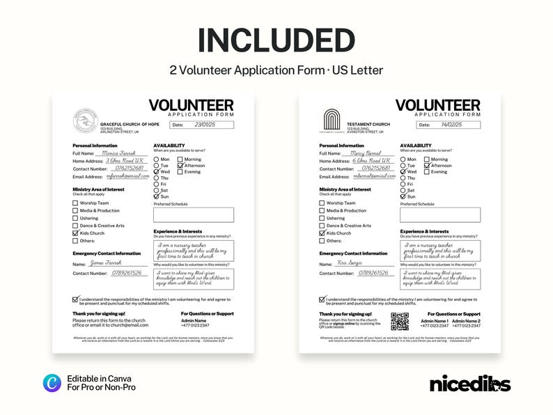 Editable Church Roster Form Church Volunteer Team Templates Bundle: Sign-up, Roster, Badges ...