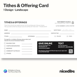 Church Tithes Offering Card: Editable Canva Template (Instant Download)