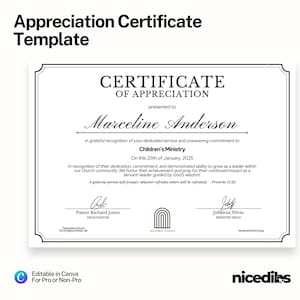 Editable Volunteer Certificate Template | Church Canva Template | Volunteer Recognition Certificate