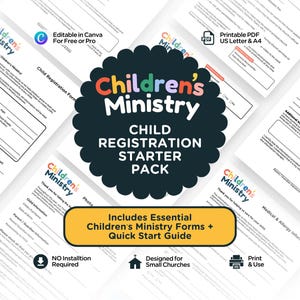 子ども向けミニストリー登録スターターパック | 子ども教会日曜学校訪問者登録フォーム | 編集可能なCanvaテンプレート | 印刷可能なPDF