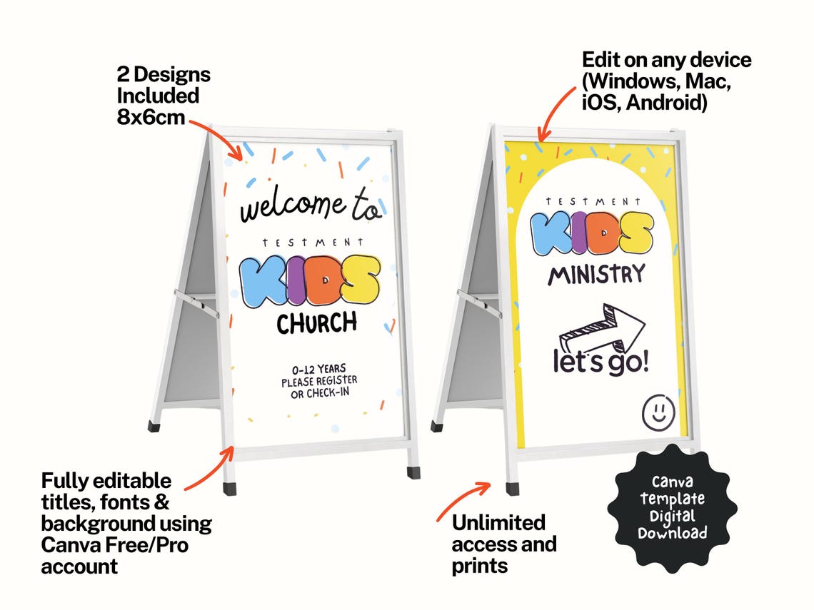 Kid Church A-frame Sign VBS Template | Canva Template | Church ...
