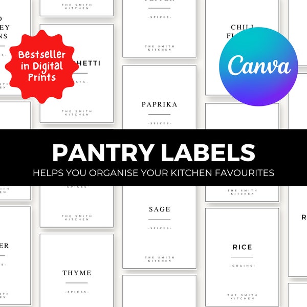 Personalised Minimalist Pantry Labels Organisation Editable Done-For-You Canva Template for Jars Spices Printable Labels | Mothers Day Gift