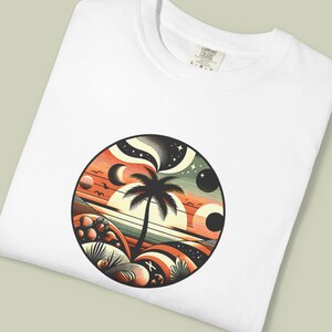 Cotton Beach Shirt: Wave Design, Palm Tree Graphic - Summer Vacation