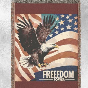 Patriotic Woven Blanket, Cozy Home Decor, Freedom-Inspired Throw, Gift for Veterans, Americana Blanket