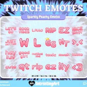 24 Pack of Sparkly Peachy Emotes, Text Emotes, Cute Emotes, Good Vibes Emotes // For Twitch, Kick, Discord, and YouTube