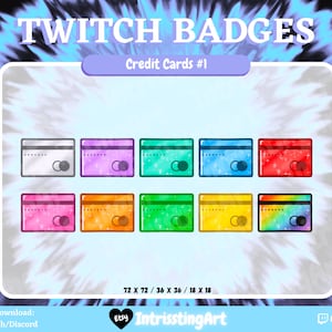 Badges de carte de crédit mignons, badges Bit/Sub // Pour Twitch, Kick, Discord et YouTube