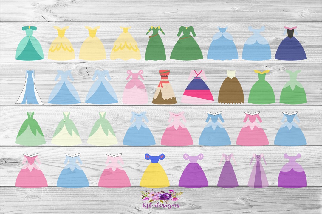 Princess Dresses, SVG, PNG, JPG, Cricut, Silhouette, Digital Download