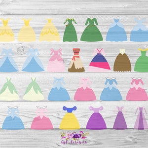 Princess Dresses, SVG, PNG, JPG, cricut, silhouette, digital download