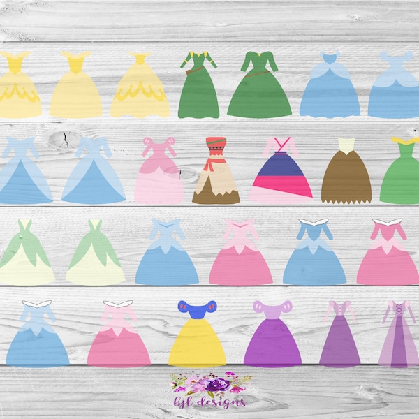 Robes de princesse, SVG, PNG, JPG, cricut, silhouette, téléchargement numérique