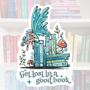 Get lost in a book -fairy sticker | fae | bookish gifts | book Addict | fairies | bookish stickers | laptop sticker | booktok