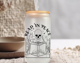 Leer en paz - Lata de cerveza de vidrio esmerilado - artículos de libros / regalos de libros / vidrio / artículos para beber / vaso / booktok