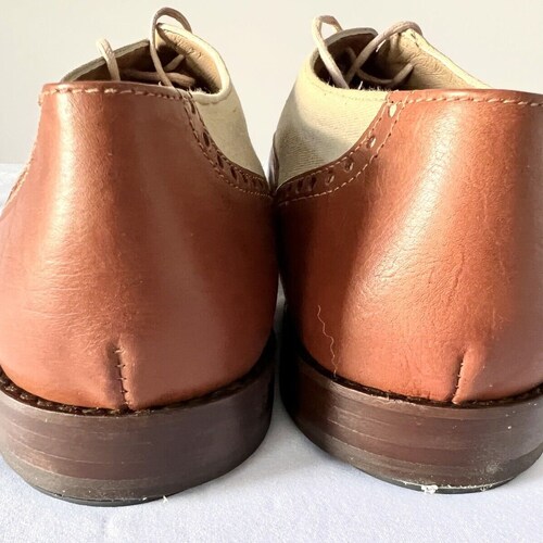 KENNETH COLE Oxford selling Mens Brown Leather Beige Canvas Shoes Size 11 Manhattan Lace Up VTG Vintage