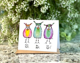 Whimsical Owl Congrats Card Achievement Gift Graduation Card Pun Card All Right Card Congratulation Greeting Card Funny Gift