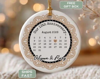 Custom 13th Anniversary Ornament, Custom Lace Wedding Anniversary Keepsake Ornament, Personalized 13th Anniversary Calendar Gift For Couple
