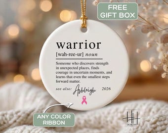 Custom Cancer Survivor Ornament, Personalized Breast Cancer Recovery Keepsake, Custom Warrior Definition Keepsake Ornament Recovery Gift