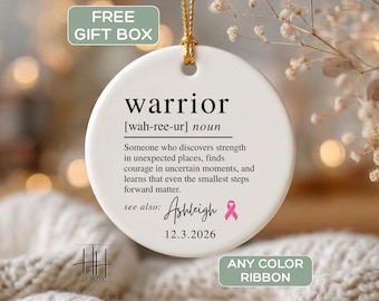 Custom Cancer Survivor Ornament, Personalized Breast Cancer Recovery Keepsake, Custom Warrior Definition Keepsake Ornament Recovery Gift