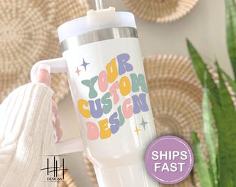 Custom Designed Tumbler Personalized Tumbler with Handle, Fully Custom 40oz Travel Tumbler, Custom Photo Tumbler Logo or Design Personalized