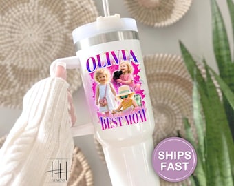 Custom Mom Photo Tumbler Best Mom Personalized Bootleg 40oz Tumbler With Handle Mama Travel Tumbler Gift For Mothers Day Best Mom ToGo Cup